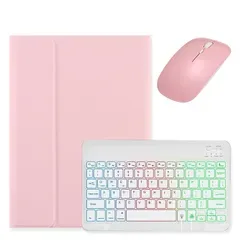 【新品】 マウス付き Galaxy Tab S9 FE+ / Tab S10+ / S9+ /S8+/S7+/S7 FE 12.4インチ用の キーボードケース 虹色バックライト付き キーボードカバー 可愛い マグネット分離式 レディース ビジネス,ピンク+白