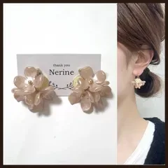 お花 3連 ピンク ハンドメイド ピアス イヤリング