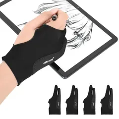 OTraki 製図用手袋 4枚入 二本指グローブ 8x20.5cm Mサイズ 黒 0