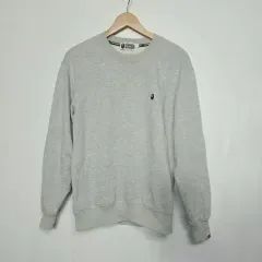 A BATHING APE メンズ ワンポイント クルーネック スウェットシャツ グレー L