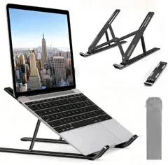 ノートパソコンスタンド PC タブレット スタンド 7段階調節可能 折りたたみ式 アルミ合金 ラップトップスタンド パソコンスタンド 滑り止め 軽量 持ち運び便利 姿勢改善 PC/Mac/iPad/MacBookに対応 在宅ワーク 収納袋付き ブラック 0