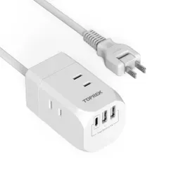 TOPREK 電源タップ 1.5m 延長コード USB コンセント 3個AC口 1個USB-Cポート 2個USB-Aポート 0