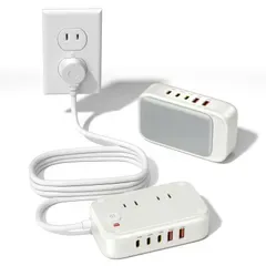VHBW 7-in-1 電源タップ USB コンセント 40W 充電器 PSE 認証 (AC差込口*2,USB-C*3,USB-A*2) 【可視化過負荷保護/ACコンセントスイッチ/独自プラグデザイン/ブレスライト/1.5m延長コード】対応Macboo 0