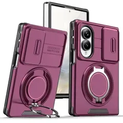 【新品】 Wousunly 互換性がありますGalaxy Z Fold8 ケースリング付きスマホケースFor Galaxy Z Fold8 カメラレンズ保護スライド式耐衝撃全面保護,チェリレッド