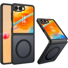 【新品】 Guizzcg Samsung Galaxy Z Flip 8 ケース MagSafe対応, 半透明耐衝撃 マット感ケース 画面保護 レンズ保護 滑り止め 指紋防止 全面保護 Galaxy Z Flip 8 用カバー ブラック
