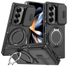 【新品】 MPHSZJEO 対応 Galaxy Z Fold7 用ケース リング付き スライド式カメラカバー 耐衝撃 スタンド機能 ブラック
