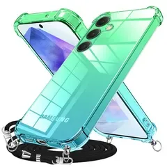 【新品】 Duluqboba 対応 Galaxy A55 5G 用 ケース クリア ショルダー ストラップ グラデーションカバー 紐付き 肩掛け 斜めかけ