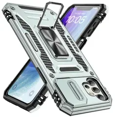 【新品】 Mnunjiajia 対応 Galaxy A32 5G ケース リング付き 衝撃吸収 耐衝撃 一体型落下防止 米国軍事MIL標準取得 スタンド機能 PC+TPU 二重構造 防塵 薄型 軽量 360度回転 全面保護カバー (銀) MJJ-1051-01