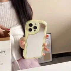 iPhoneケース ミラー 鏡 ぷっくり なみなみ 波型 イエロー かわいい おしゃれ シンプル 韓国風 クリアケース スマホケース スマホカバー 耐衝撃 iPhone13 / iPhone14 / iPhone15 / iPhone16