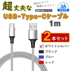 2本銀 1m タイプCケーブル 充電器 TypeC アンドロイド iPhone15 <LU>