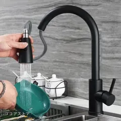 キッチン蛇口 混合水栓 引き出し式 360°回転 冷熱水対応 60cmホース付 シングルレバーSUS304ステンレス