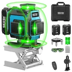 ☆新品☆SEESII レーザー墨出し器 グリーンレーザー 4x360° 16ライン フルライン 電量表示 2個大容量バッテリー リモコン操作 高輝度 高精度 自動補正 360°回転金属ベース 水平器 墨出しレーザー レーザーレベル 水準器ツー b3c3369c