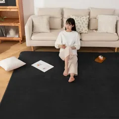 Sun Deco カーペット ラグ 洗える ラグマット フランネル 絨毯 185×185cm(約2畳) 無地・ブラック 抗菌 防臭 防ダニ 滑り止め付き オールシーズン 床暖房 ホットカーペット対応 丸洗い★m