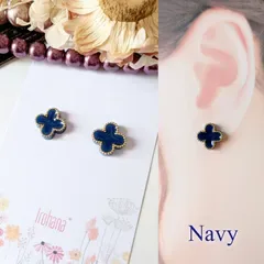 人気ꕤ୭*フラワー ミニ ピアス イヤリング ネイビー