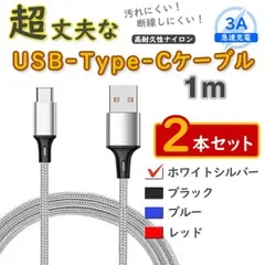 2本銀 1m タイプCケーブル 充電器 TypeC アンドロイド iPhone15 <4x>
