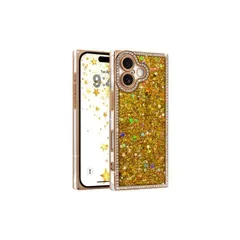 LAPOPNUT iPhone 17用 ケース キラキラ ラメ かわいい 耐衝撃 軽量 直角(ゴールド)