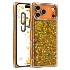 LAPOPNUT iPhone 17 Pro用 ケース キラキラ ラメ かわいい 耐衝撃 軽量 直角(ゴールド)