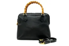 オールド グッチ ヴィンテージ バンブー 2way ショルダー ハンドバッグ 000 0289 200110 ゴールド金具 レザー 黒 ブラック GUCCI 8056h
