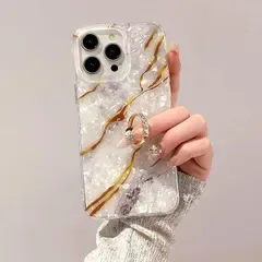 iPhone 14Pro 用 ケース リング付き 大理石柄 シェル風 キラキラ ラメ いPhone ケース 韓国 かわいい オーロラ ゴージャス 綺麗 人気スマホケース マーブル 半透明 オシャレ シンプル マルチカラー ストラップホール付き