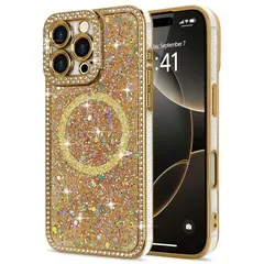 Lafunda iPhone 16 Pro Max 用 ケース MagSafe対応 キラキラ ダイヤモンド 衝撃吸収 マグネットカバー【ゴールド】