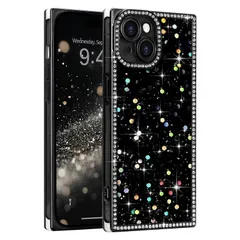 LAPOPNUT iPhone 15用 ケース キラキラ ラメ かわいい 耐衝撃 軽量 直角(ブラック)