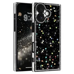 LAPOPNUT iPhone 17用 ケース キラキラ ラメ かわいい 耐衝撃 軽量 直角(ブラック)