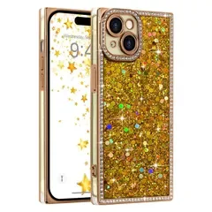 LAPOPNUT iPhone 14用 ケース キラキラ ラメ かわいい 耐衝撃 軽量 直角(ゴールド)