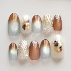 No.2341 現品販売!ネイルチップ ブラウン/シェル/マグネット