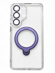 Galaxy S26 Ultra ケース MagSafe対応 クリア リングスタンド メタリックパープル