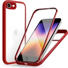 MQman iPhone SE3 SE2 8 7 ケース 前後ガラス 360°全面保護 レッド