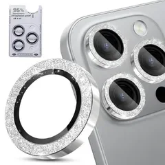 【新品】 iPhone 17Pro/17 Pro Max/16 Pro/16 Pro Max 用 カメラ保護 レンズカバー キラキラ 9H 耐衝撃 シルバー