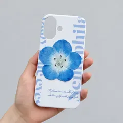 【アウトレット・1点のみ!】 ちょっぴり立体♡ ミニマルブルーム iPhone 16 ハードケース ホワイトケース iPhoneケース ネモフィラ お花 青色 水色 推しカラー おしゃれ ユニーク 大人可愛い ミニマリズム シンプル