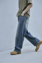 frage サンセット ブルー ワイド ストレート ダメージ デニムパンツ
