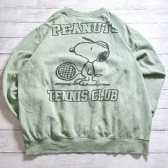 【希少キャラクター】PEANUTS SWEATSHIRT ピーナッツ ミントグリーン スヌーピー テニスクラブ テニスラケット バックプリント スウェット 古着 #26544