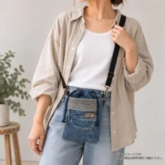 デニムリメイク ショルダーバッグ レディース 巾着バッグ チェック ハンドメイド 一点物
