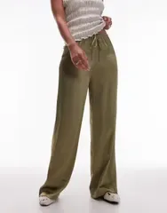 アンドアザーストーリーズ レディース ボトムス カジュアルパンツ ワイドレッグ パンツ サテン Other Stories satin pullon wide leg pants Khaki gree