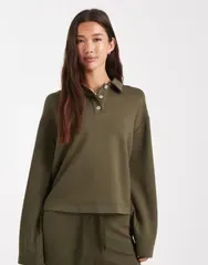 ヴェロモーダ レディース アウター パーカー・スウェット ポロシャツ Vero Moda super soft polo sweat top in olive green part of a set