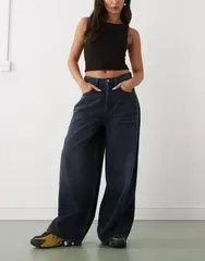 コルージョン レディース ボトムス デニムパンツ ローライズ ジーンズ COLLUSION X007 XL baggy low rise jeans in grunge dark blue wash