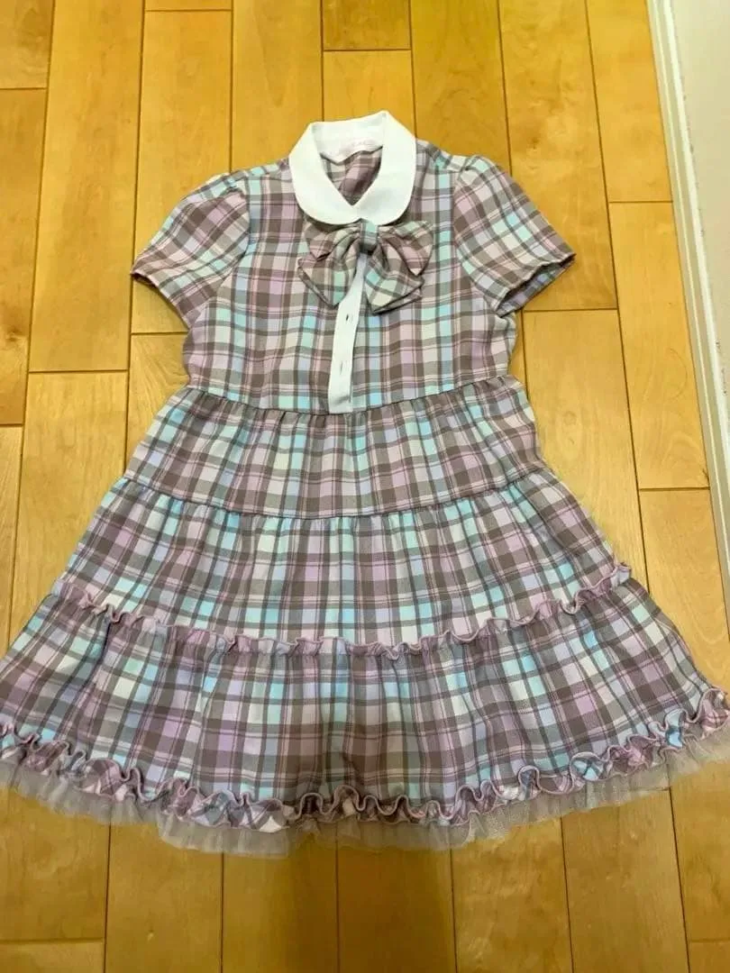 【美品】CUTIE RIBBON チェック柄 半袖ワンピース 120