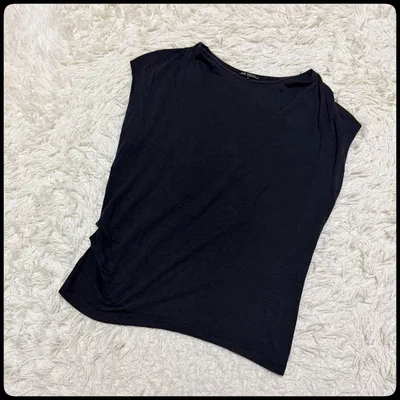 【23区】ニジュウサンク フレンチスリーブギャザーカットソー 38 黒 シンプル