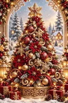 レッド&ゴールド クリスマスツリー アートポスター