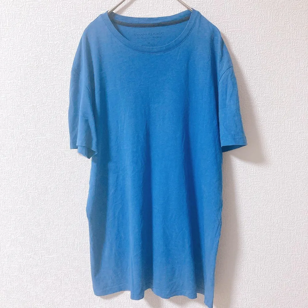 バナナリパブリック クルーネック 無地 Tシャツ M 青 綿 ベーシック