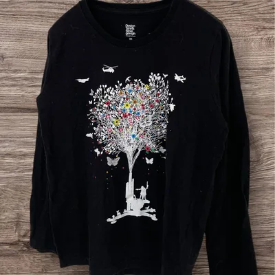 グラニフ Tシャツ カットソー トップス 長袖 プリント メンズ SS XS 黒