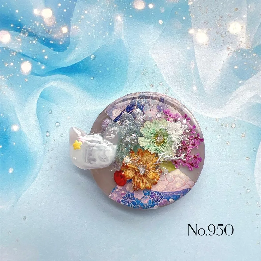 レジン ヘアゴム ドライフラワー ねこちゃん No.950