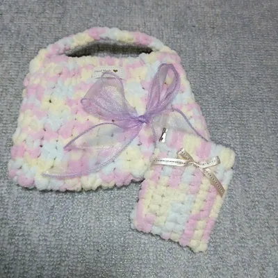 ハンドメイド モコモコ ミニバッグ&ポーチ 2点セット
