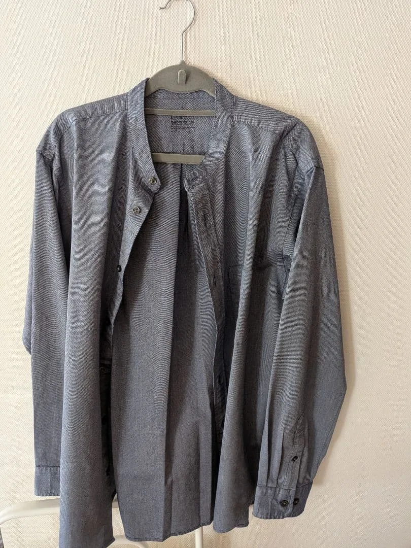 無印良品 洗いざらしオックススタンドカラー長袖シャツ(ダークネイビー×L)