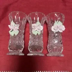 ガラス製 花瓶 3個セット 薔薇モチーフ