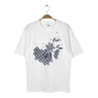 90s フラワー 花 モノクロ アートT USA製 ヴィンテージ Tシャツ S