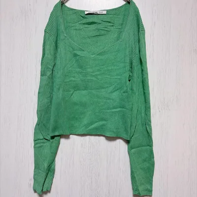 セレブリティピンク リブ ニット スクエア XXL 緑 レーヨン お出かけ