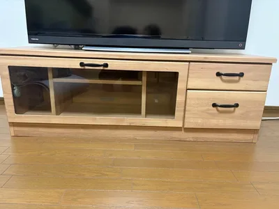 木目調 テレビ台 ガラス扉 引き出し付き